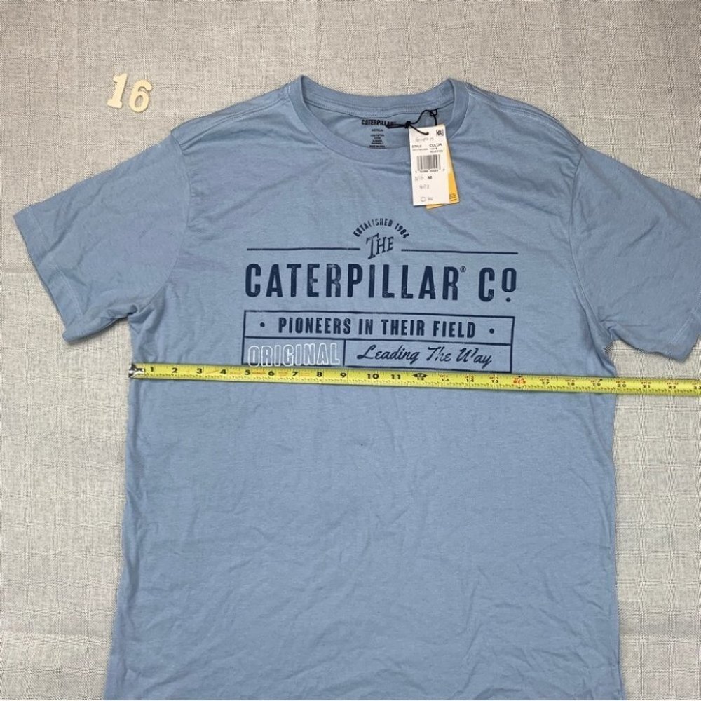Caterpillar Mens Foundation Pioneers Logo T-Shirt Blue Fog M - Picture 11 of 11